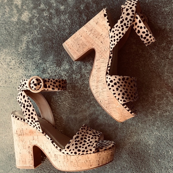 Cheetah Print Block Cork Ankle Sandal Platform - Picture 2 of 8